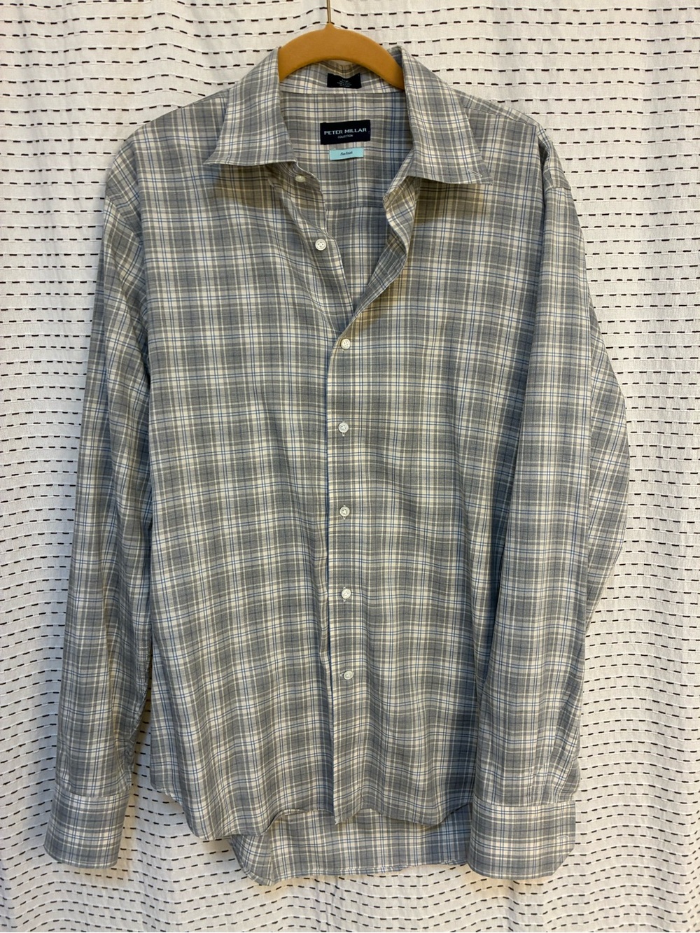 Peter Millar Blue and Gray Plaid Button-Down Shirt